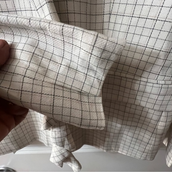 $368 NWT JOIE Sz4 VILLETTE RUFFLED PLAID ONE BUTTON BLAZER PORCELAIN - Picture 7 of 9